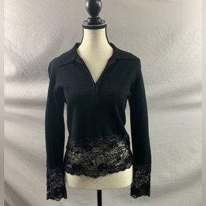 Black Sweater With Lace And Sequins Insert